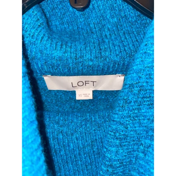 LOFT Teal Cowl Neck Sweater XS Blue Knit Business Casual Minimalist - Picture 4 of 9